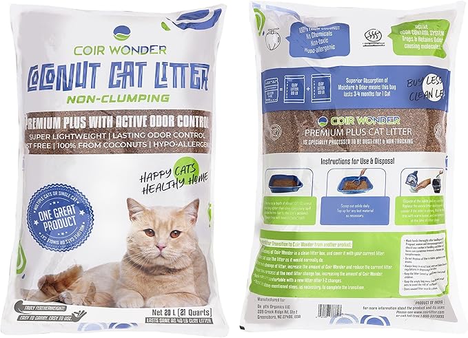 Coconut Cat Litter – Natural, Ultra-Lightweight & Biodegradable – 3.5 Lb Lasts Like 40 Lb Clay – Activated Charcoal Odor Control – for Cats, Chicken Coop & Small Pets