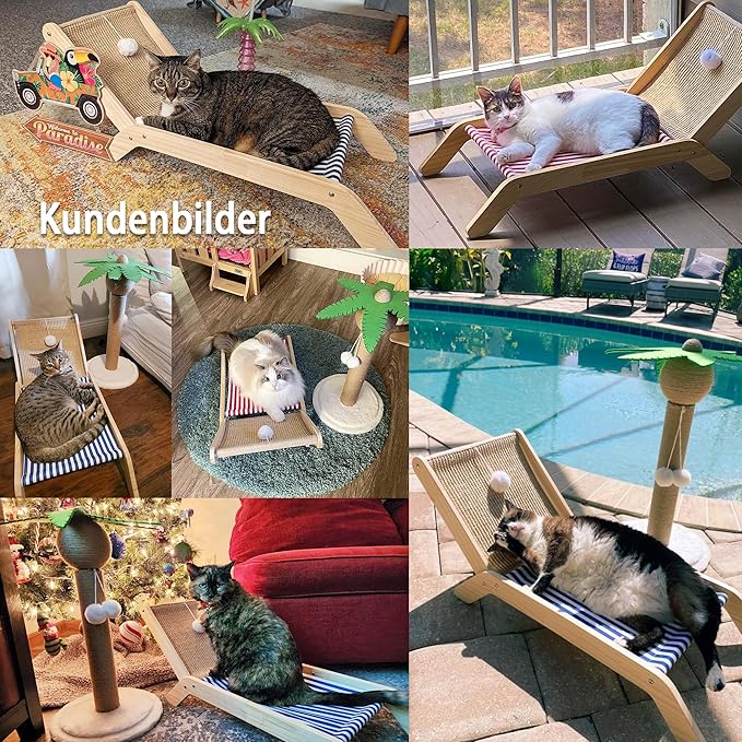 PETKARAY Beach Chair Cat Hammock, Elevated Cat Beds for Indoor Cats, Original Cozy Lounger with Sisal Scratcher and Toy Ball