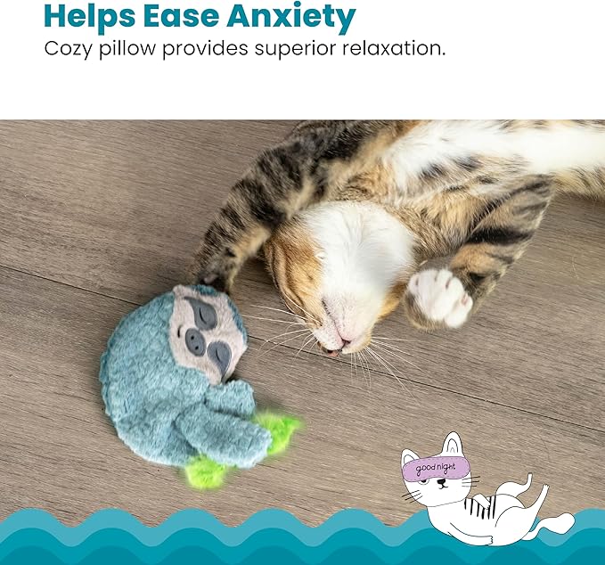 Catstages Purr Pillow Sloth Calming Cat Toy with Soothing Purr and Plush Material, Green - Helps Comfort Anxious Cats