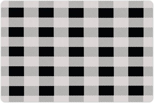 Lunarable Plaid Pet Mat for Food and Water, Monochrome Traditional Lumberjack Pattern Repating Checkered Squares Design, Non-Slip Rubber Mat for Dogs and Cats, 18" X 12", Grey Black