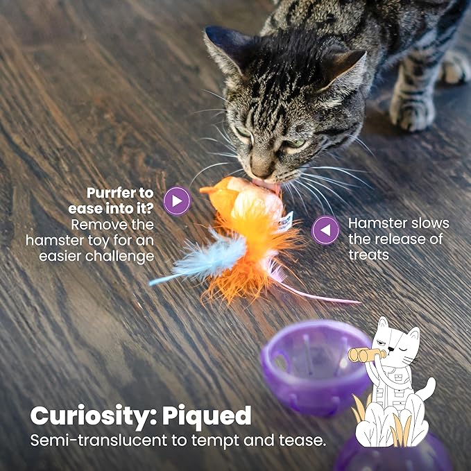 Catstages Hamster Ball Interactive Treat-Dispensing Ball Puzzle Cat Toy with Removable Squeaking Plush Hamster, Purple
