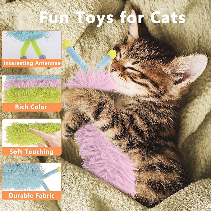 3 Pack Catnip Pillows - Soft and Durable Cat Toys With Antennae, Rich Color, Indoor Interactive Kicker, Companion for Cats (Antenna Green Set)