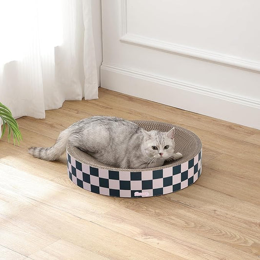 CSR1010C Nelson 20.13" Modern Cardboard Round Bowl Cat Scratcher with Catnip, Peony