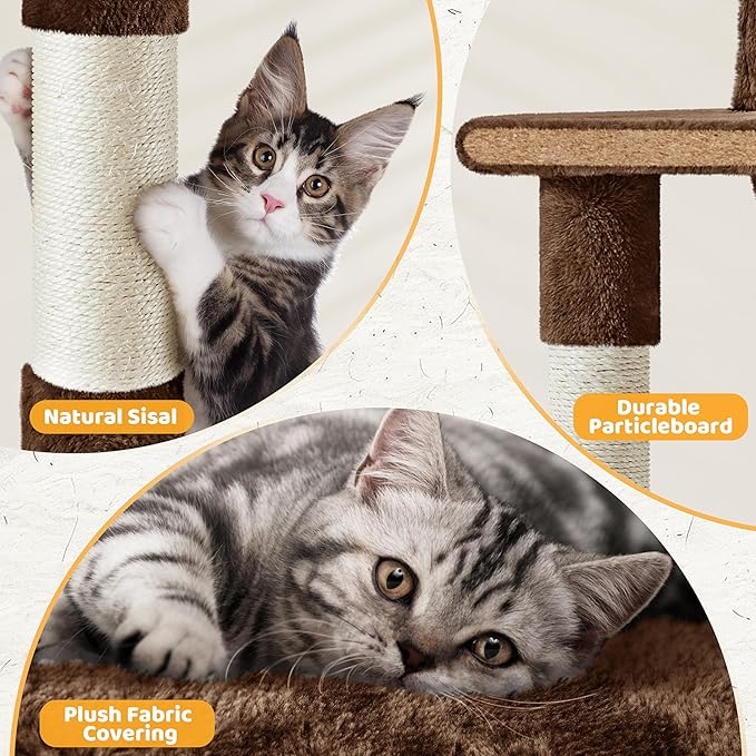 Yaheetech 54in Cat Tree, Multi-Level Cat Tower with Scratching Posts, Spacious Condo and Hammock, Ideal Activity Center for Indoor Kittens, Brown