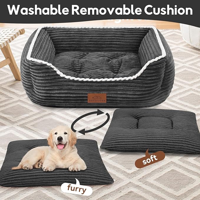 Rectangle Cat Dog Bed for Large Medium Small Pets Indoor Outdoor Machine Washable Sleeping Sofa Non-Slip Bottom Soft Puppy Bed Durable Orthopedic Calming Pet Cuddler (Large, Dark Grey)