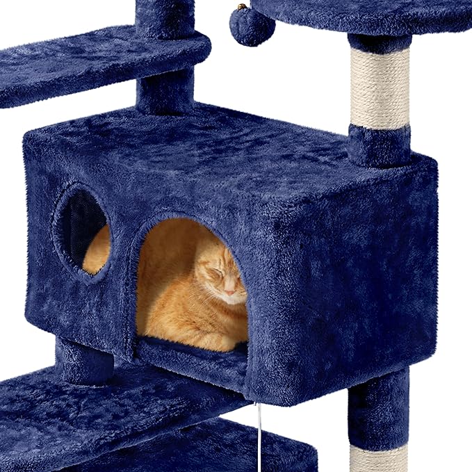 Topeakmart 57in Cat Tree Tower with 2 Plush Rooms Kitten Furniture Play House