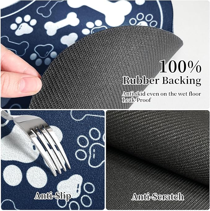 Dog & Cat Food Mat Bone Shaped Pet Feeding Mat Quick Absorb Water Bowl Placemat with Rubber Backing Indoor Floor Stain Resistant Pet Accessory Supplies (Blue, 12x18 Inches)