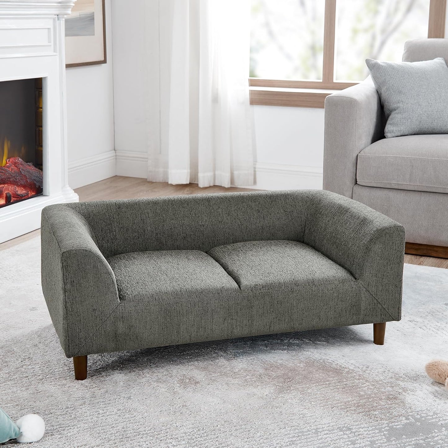 Dog Sofa Couch for Medium to Large Dogs, Memory Foam Dog Sofa Bed, Modern Elevated Pet Couch Bed with Wooden Legs for Medium and Large Dogs, Dark Grey