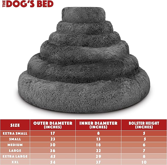 The Dog’s Bed Sound Sleep Donut Dog Bed, XXL Grey Fur Calming Nest Bed Removable Cover, Veterinary Approved