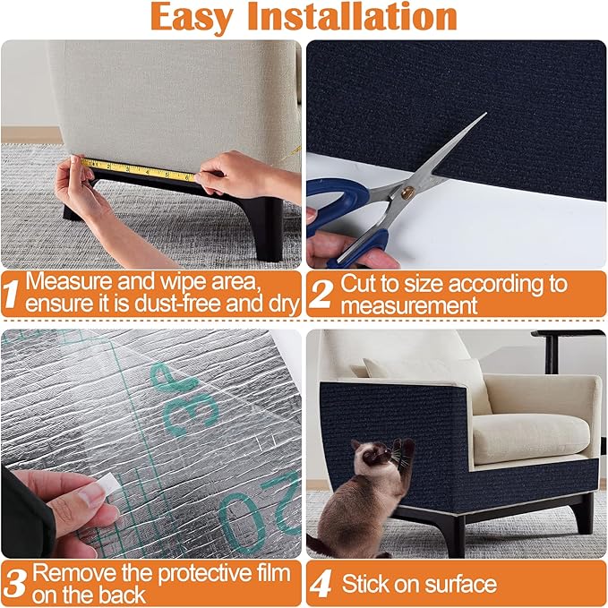 Cat Scratch Furniture Protector - 118" x 15.8" Trimmable Self-Adhesive Cats Claws Scratch Pads, DIY Cat Climbing Couch Protector for Scratch Post Cat Tree Replacement Indoor (Dark Blue)