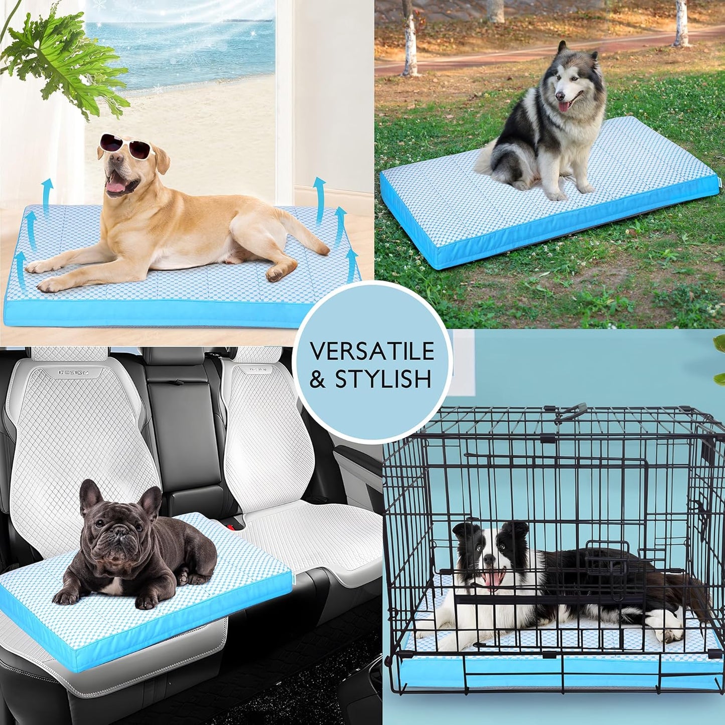 Cooling Dog Bed for Large Dogs - Orthopedic Pet Beds with Memory Foam, QMAX>0.5, Waterproof Removable Washable Cover for Hot Weather, Blue, 35" L x 23" W x 3" H