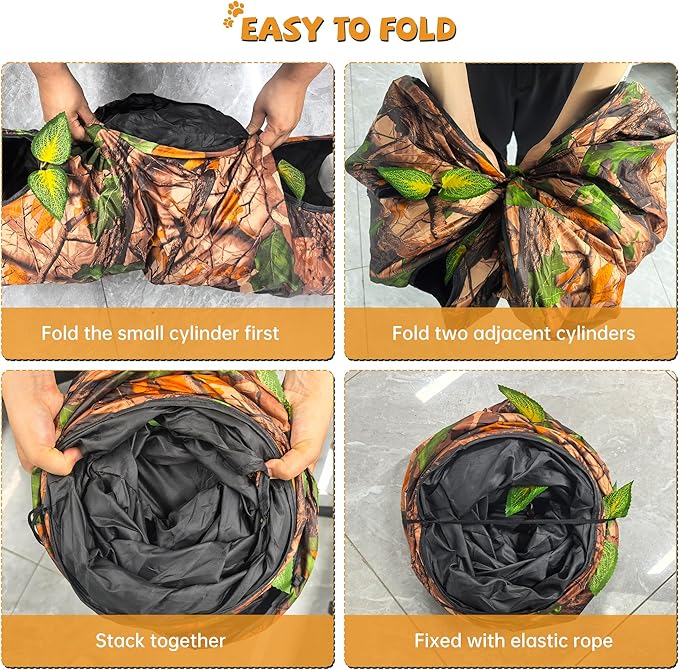 Cat Tunnels for Indoor Cats Large, 3 Way Cat Tunnel with 5 Holes and Leaves, Cat Tunnel Toy with Loud Paper - Pop Up Collapsible - Connect More Tunnels for Large Cat, Puppy, Kitten