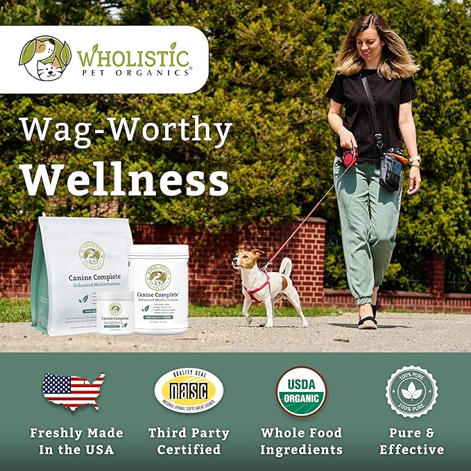 Wholistic Pet Organics Canine Complete - Dog Multivitamin Powder - 1 Lb - Daily Dog Vitamins and Supplements for Homemade Food - Immune System, Skin, Coat & Overall Health - Small and Large Breed
