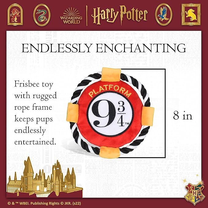 Harry Potter 9 3/4 Platform Frisbee Pet Toy in Themed Design - Plush Rope Dog Toys for Pets - Accessories for Hogwarts Houses