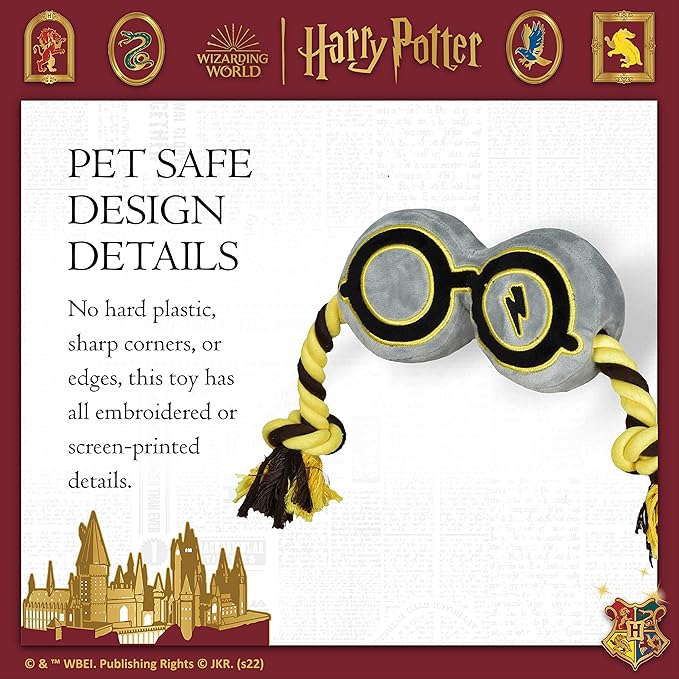 Harry Potter Glasses Rope Pull Pet Toy for Dogs with Squeakers, Chew and Tug Toy