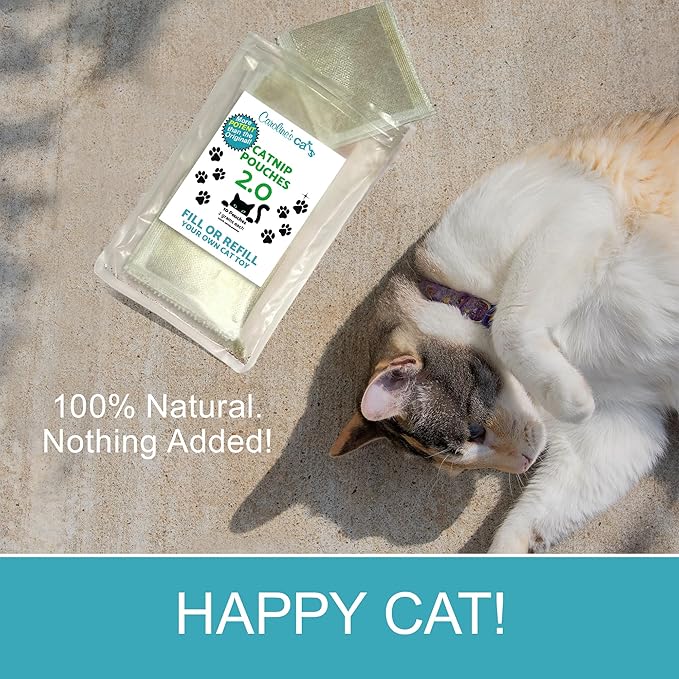 Caroline's Cats Organic Catnip Packets for Cat Toys 2.0 – More Potent Refill Pouches for Flapping Bird, Flopping Fish, and Others, 10 Tea Bags