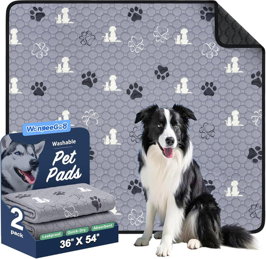 Washable Pee Pads, Puppy Pee Pad for Dogs, 2 Pack Absorbent Reusable Training Dog Pads Pet Puppy Pads, Non-Slip Potty Pads for Whelping, Playpen, Crate, Bed, Grey 36"x54"