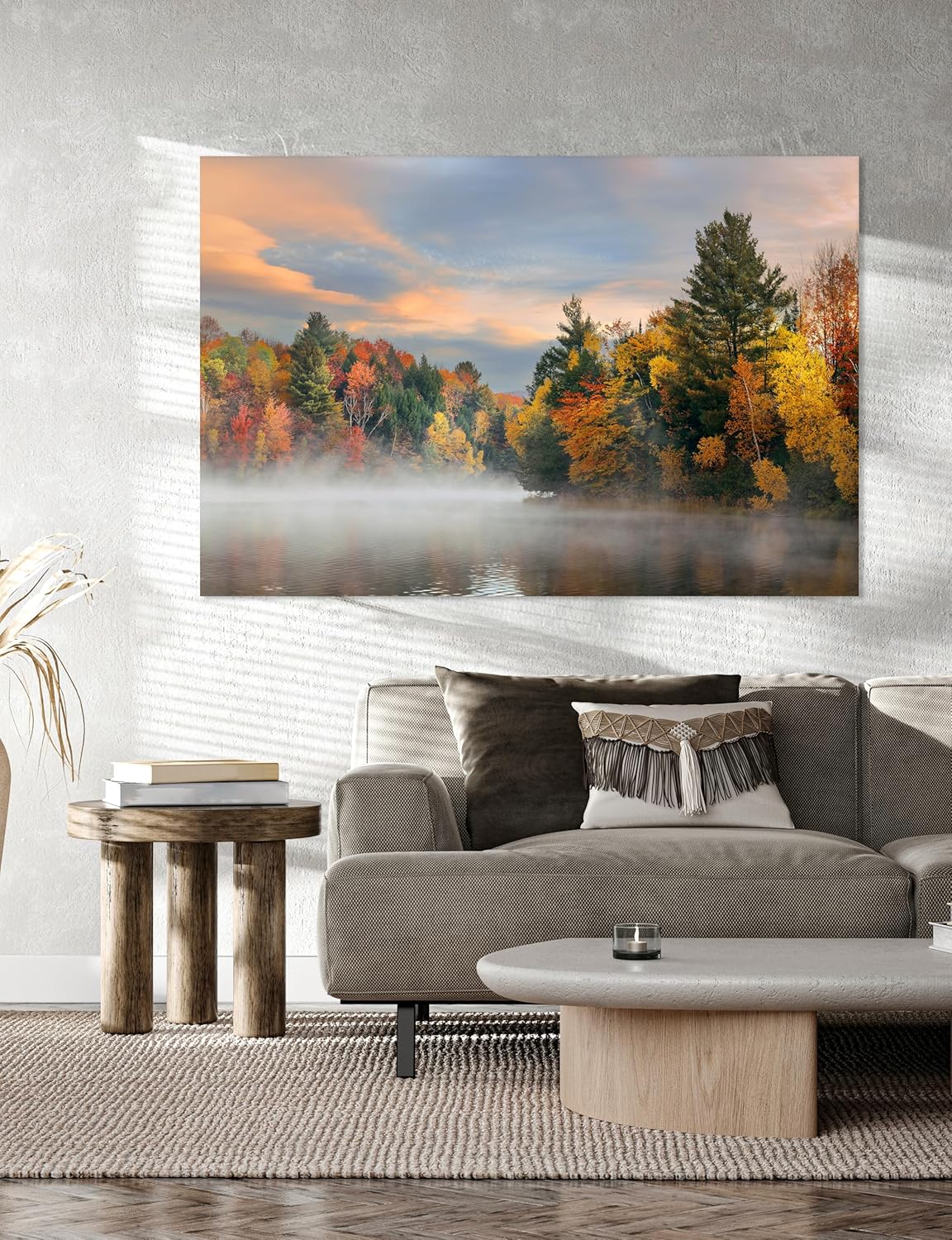 Nature Wall Art Prints - Ocean Forest Mountain Lake Canvas Landscapes - Small to Extra Large Living Room Bedroom Kitchen Bathroom Décor (Misty Fall Reflection, 35L" x 53W")