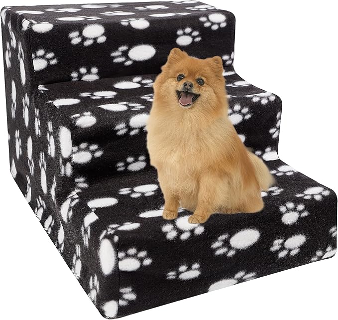 yofit Doggy Steps - Non-Slip 3 Steps Pet Stairs for Cats and Dogs, Foldable Plastic with Washable Carpet Holds Up to 50 lbs (Dark)
