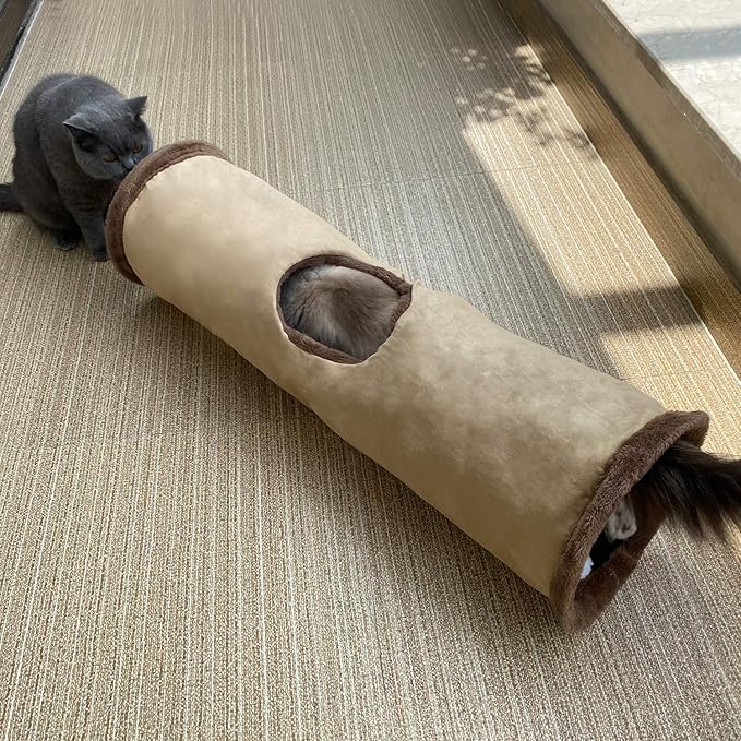 Petest Collapsible Cat Tunnel Pet Play Tube Crinkle Tunnel with Cat Toys，Length 35" Diameter 9.7"