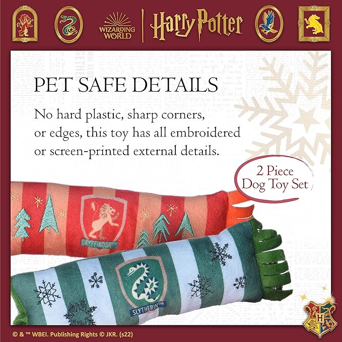 HARRY POTTER Holiday Plush Squeaker Gryffindor and Slytherin Scarf Toy | Dog Toys for Dogs, Plush Dog Toy, Dog Squeaky Toy, Toys for Dogs with Squeaker, 8 Inch - 2 Pack