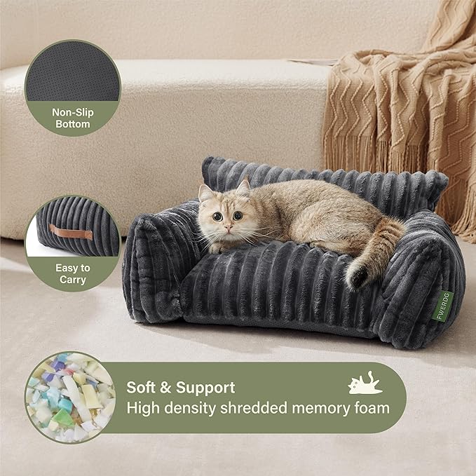 Cute Couch Bed for Pets, Supportive Cat Sofa for Indoor Cats, Small Dog Sofa Bed for Small Dogs, Grey, 24 inches