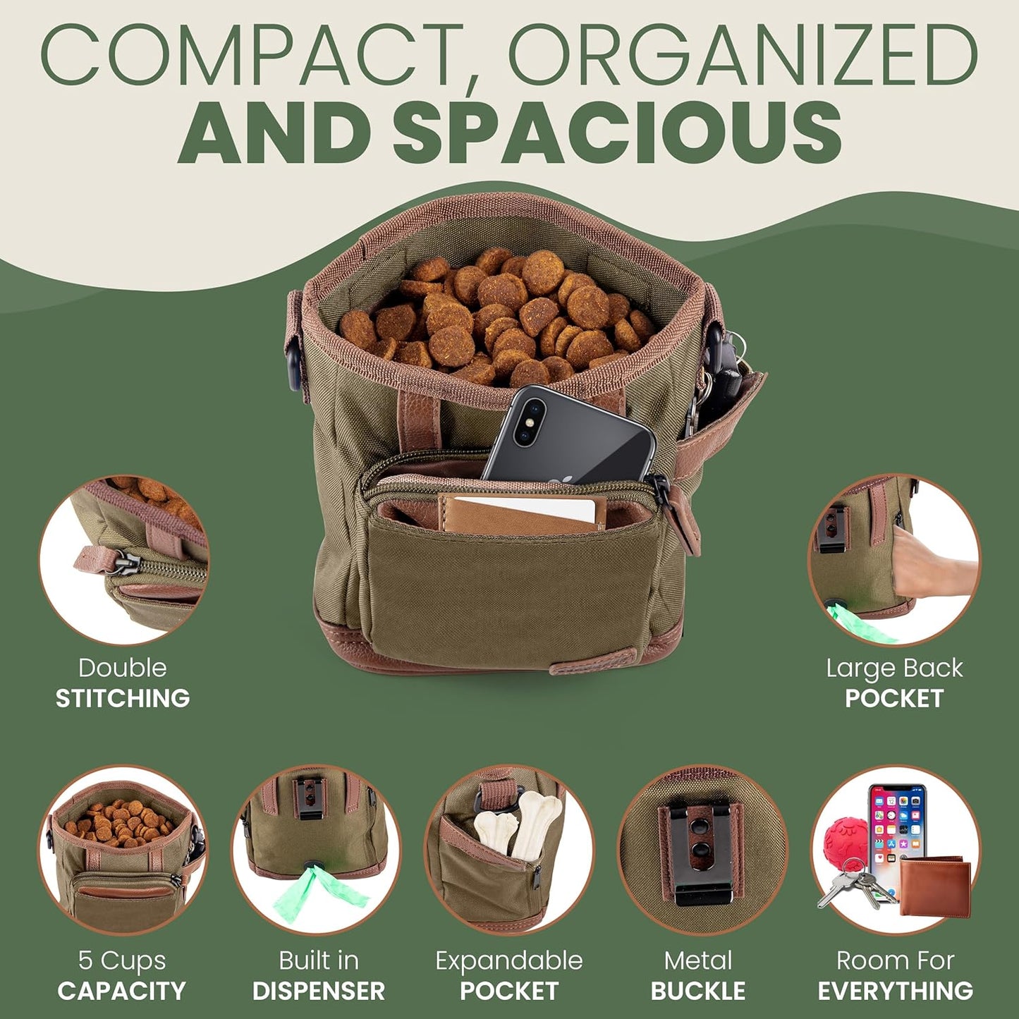 BEAU&FUR Dog Treat Pouch with Clicker for Training - Hands-Free Dog Treat Bag with Magnetic Closure, Built-in Poop Bag Holder Pocket