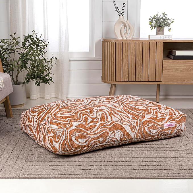 DBD3001B-L Mabel 41" x 25.5" Designer Modern Ultra Soft Reversible Plush Rectangular Pet Bed with Washable Cover, Tangerine Twist