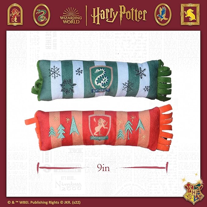 HARRY POTTER Holiday Plush Squeaker Gryffindor and Slytherin Scarf Toy | Dog Toys for Dogs, Plush Dog Toy, Dog Squeaky Toy, Toys for Dogs with Squeaker, 8 Inch - 2 Pack