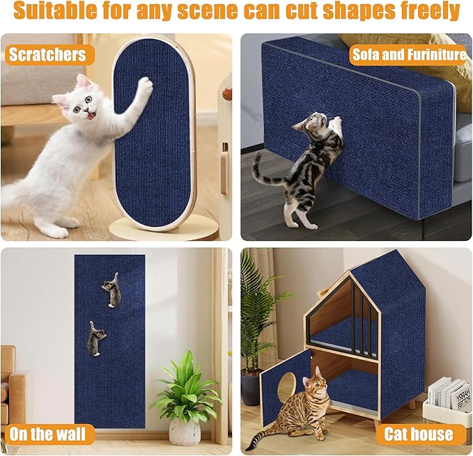 Cat Scratching mat Self-Adhesive, Trimmable Furniture Protector for Couch, Sofa, Wall & Cat Trees - Durable Scratch Pad with Nano Tape, DIY Climbing Carpet for Indoor Cats (Dark Blue, 23.6"x15.8")