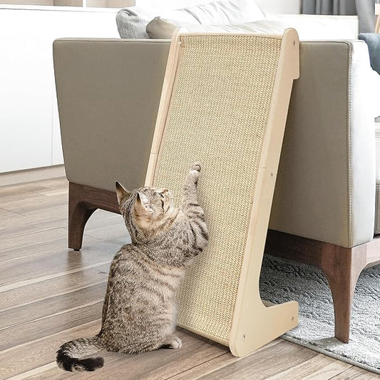 PETKARAY Sisal Cat Scratcher Ramp, L Shaped Scratching Post and Scratch Pad for Indoor Cats, Wall Furniture Protector(Large)