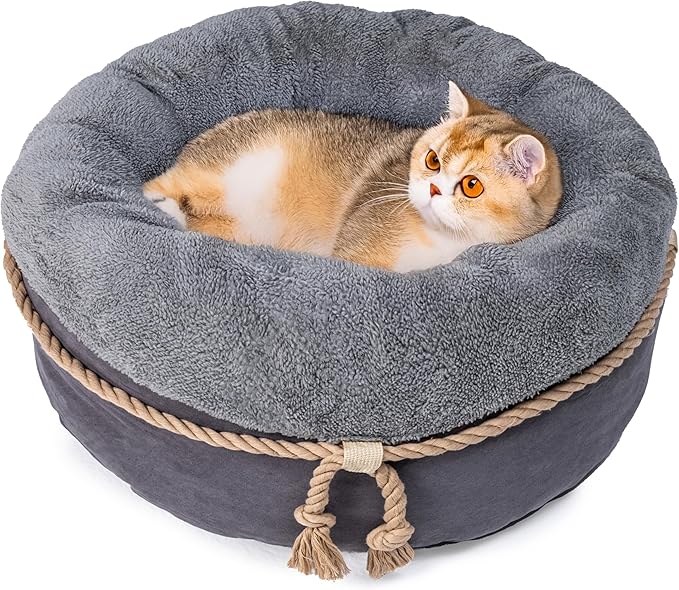 pesen Cat Bed & Small Dog Bed with Supportive Walls, Thick Bottom, Calming Donut Shape, Soft Durable Fabric, 20x20x10 Cat Beds for Indoor Cats