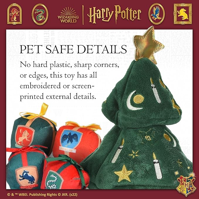 Harry Potter 14" Holiday Tree Burrow Dog Toy with Plush Squeaker Hogwarts House Presents | Dog Toys for Pets, Plush Dog Toy, Dog Squeaky Toy, Toys for Dogs