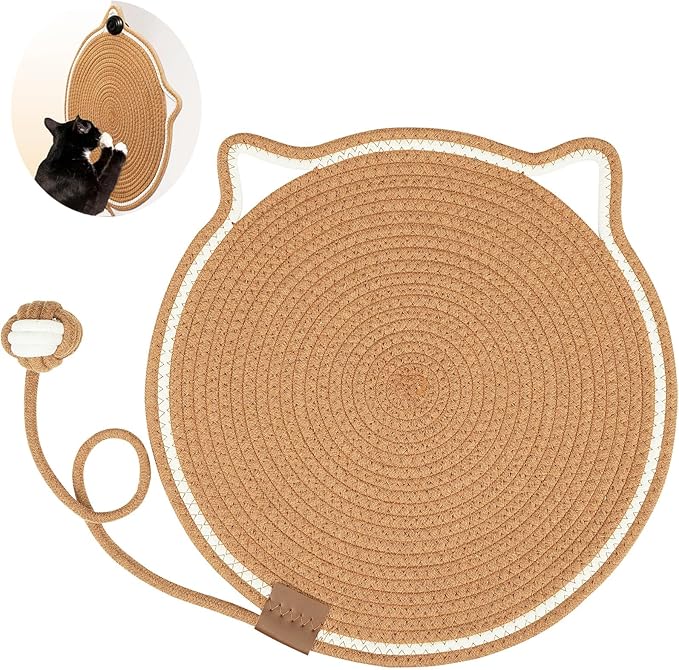 Cat Scratcher Mat, Natural Cotton Rope Cat Scratch Pad, 15.7'' Round Horizontal Floor Cat Scratching Pads for Indoor Cats, Cat Furniture Protector for Wall, Couch, Carpets, Sofas