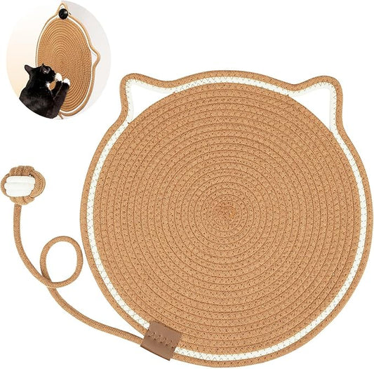 Cat Scratcher Mat, Natural Cotton Rope Cat Scratch Pad, 15.7'' Round Horizontal Floor Cat Scratching Pads for Indoor Cats, Cat Furniture Protector for Wall, Couch, Carpets, Sofas