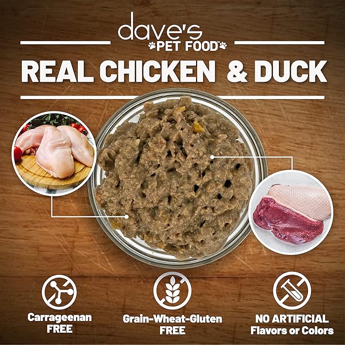 Dave's Pet Food Grain Free Wet Cat Food Pate (Chicken & Duck Dinner), Made in Canada Naturally Healthy Canned, Added Vitamins & Minerals, 5.5 oz Cans (24 Pack)