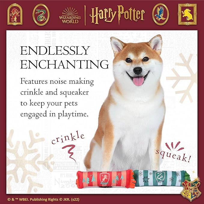 HARRY POTTER Holiday Plush Squeaker Gryffindor and Slytherin Scarf Toy | Dog Toys for Dogs, Plush Dog Toy, Dog Squeaky Toy, Toys for Dogs with Squeaker, 8 Inch - 2 Pack
