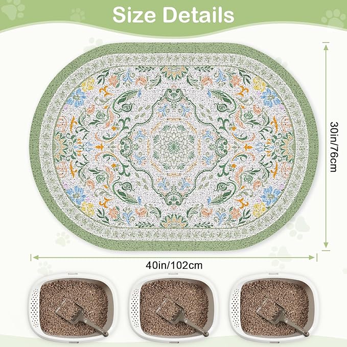 Bienbee Cat Litter Mat, 40" x 30" Jumbo Size Litter Box Mat Rug with Non-Slip Bottom, Easy to Clean Cat Supplies Essentials for Indoor Kitty Kitten Floor,Bean-Green XL