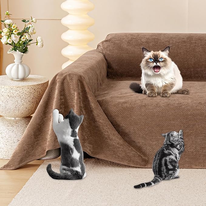 Cat Scratch Furniture Protector - Anti-Slip, Waterproof Sofa Cover to Keep Cats Off, Pet-Friendly Couch Protectors for 3 Cushion Couch, Brown Anti-Scratch Couch Cover for Pets and Kids 118"X71"