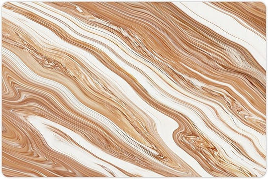 Lunarable Marble Pet Mat for Food and Water, Wavy Colored Fluid Earthen Toned Unusual Classic Retro Print, Non-Slip Rubber Mat for Dogs and Cats, 18" X 12", Cinnamon Cream