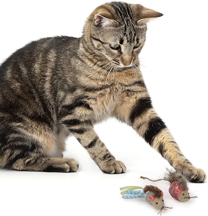 Petlinks (2 Count) HappyNip Mohawk Mice Cat Toys, Contains Silvervine & Catnip - Blue/Pink, 2 Count