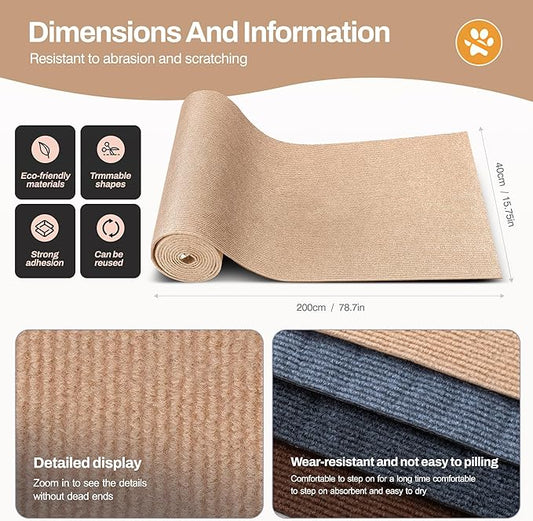 78.7"x15.8" Cat Scratch Mat Couch Furniture Protector,DIY Climb Cat Scratcher for Cat Couch Furniture or Wall Protector,Covering Cat Tower for Claws Scratching for Indoor (Beige)