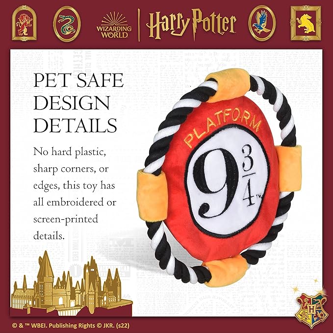 Harry Potter 9 3/4 Platform Frisbee Pet Toy in Themed Design - Plush Rope Dog Toys for Pets - Accessories for Hogwarts Houses