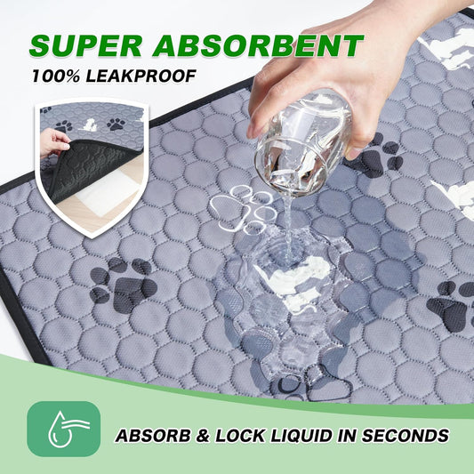 Washable Pee Pads for Dogs, 4 Pack Absorbent Reusable Training Dog Pads Pet Puppy Pads, Non-Slip Potty Pads for Whelping, Playpen, Crate, Bed, Grey 18"x24"