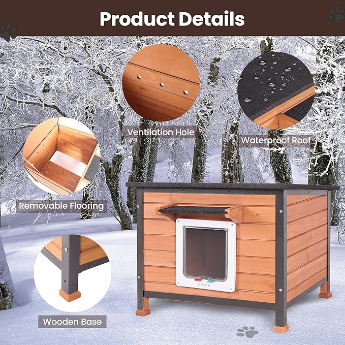 Outdoor Cat House Rainproof All Round Metal Frame Wooden Condos, Indoor and Outdoor Use for Rabbit,Small Animal Feral Cat Shelter