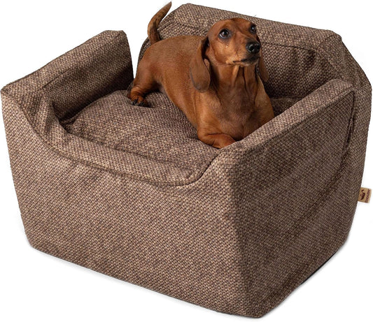 Snoozer Dog Car Seat, Lookout I Dog Booster Car Seat for Small Dogs Under 25lbs, Size: Medium, Fabric: Merlin Camel, Pet Car Seat to Alleviate Car Sickness for Dogs, Removable Machine Washable Cover