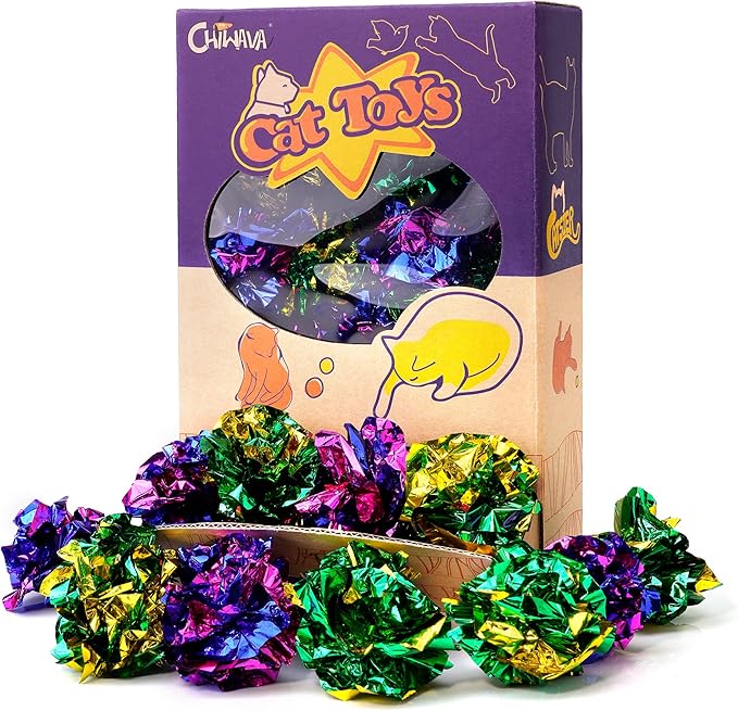 CHIWAVA 45PCS 1.6'' Mylar Balls Cat Toy Shiny Crinkle Ball Kitten Crackle Lightweight Play Assorted Color