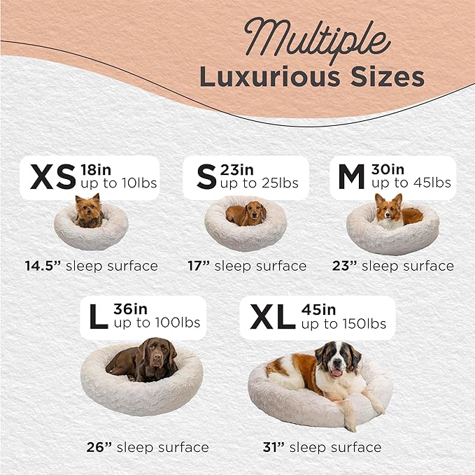 Best Friends by Sheri Original Calming Donut Dog and Cat Bed, Lux Faux Fur, Oyster, (30in x 30in) - Anxiety Relief for Pets Up to 45 lbs