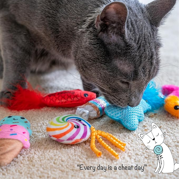 Catstages Kitty Sweet Treats, 6-Pack Catnip Plush Toys with Crinkle & Feathers, Multicolored