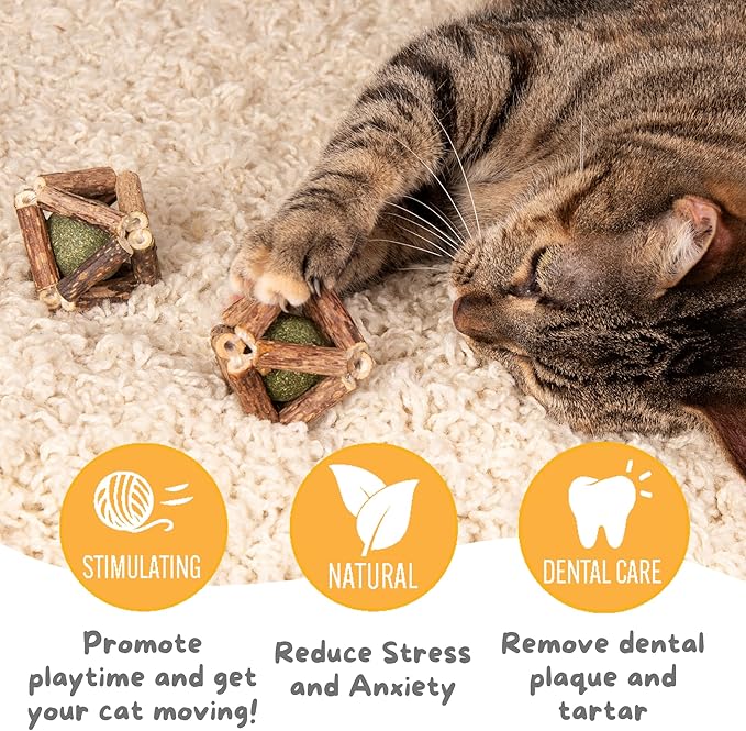 Hide & Scratch Premium Silvervine Catnip Balls (3 Pack) - All Natural, Hand-Woven Cat Toy to Stimulate Play and Promote Dental Health; Cat Chew Toys for Indoor Cats